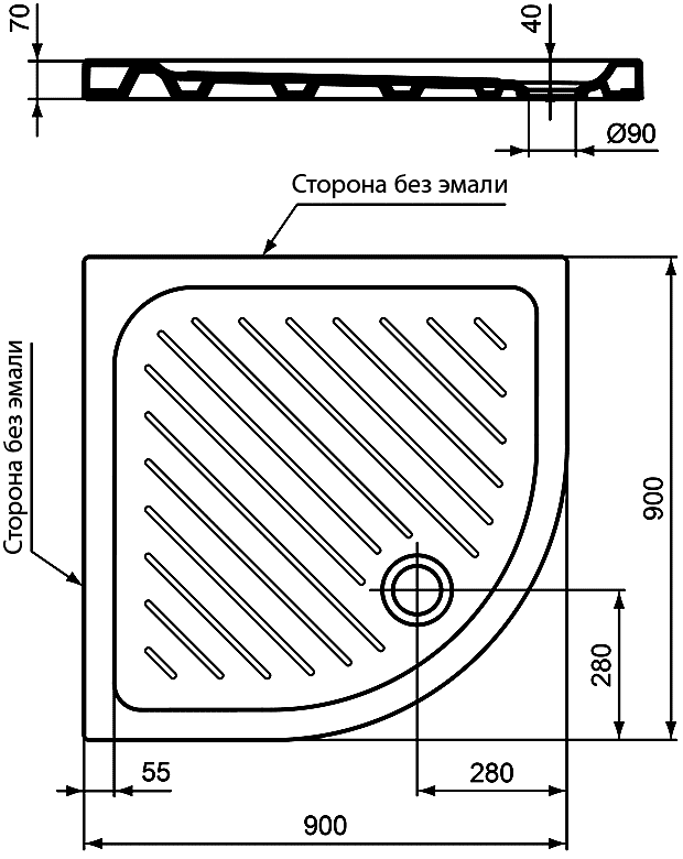 Vidima W8335 61  Керамический душевой поддон 900x900 (сегмент 1/4 круга)