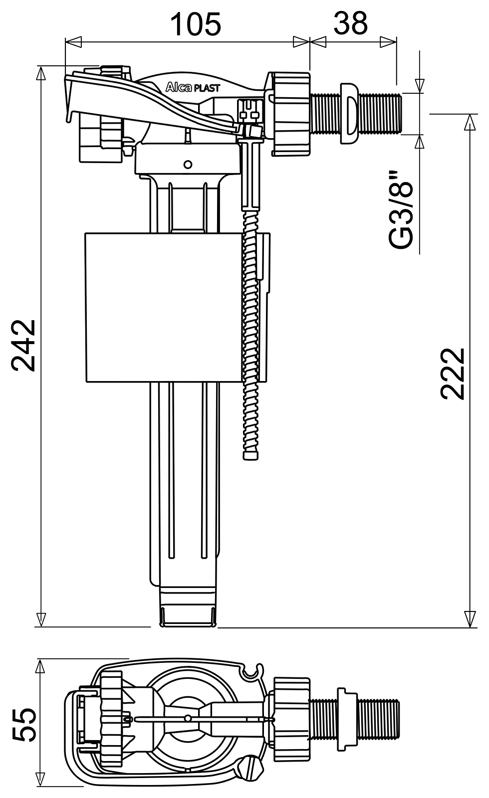 Alcaplast A150 3/8" Впускной механизм для керамического бачка боковой подвод