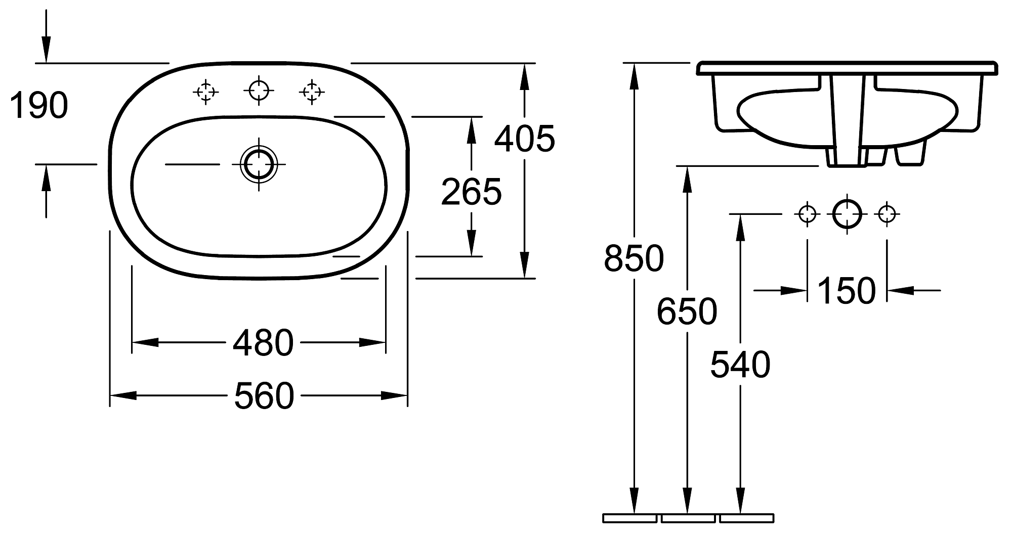 Villeroy&Boch O.novo 41615601 Раковина встраиваемая 560x405