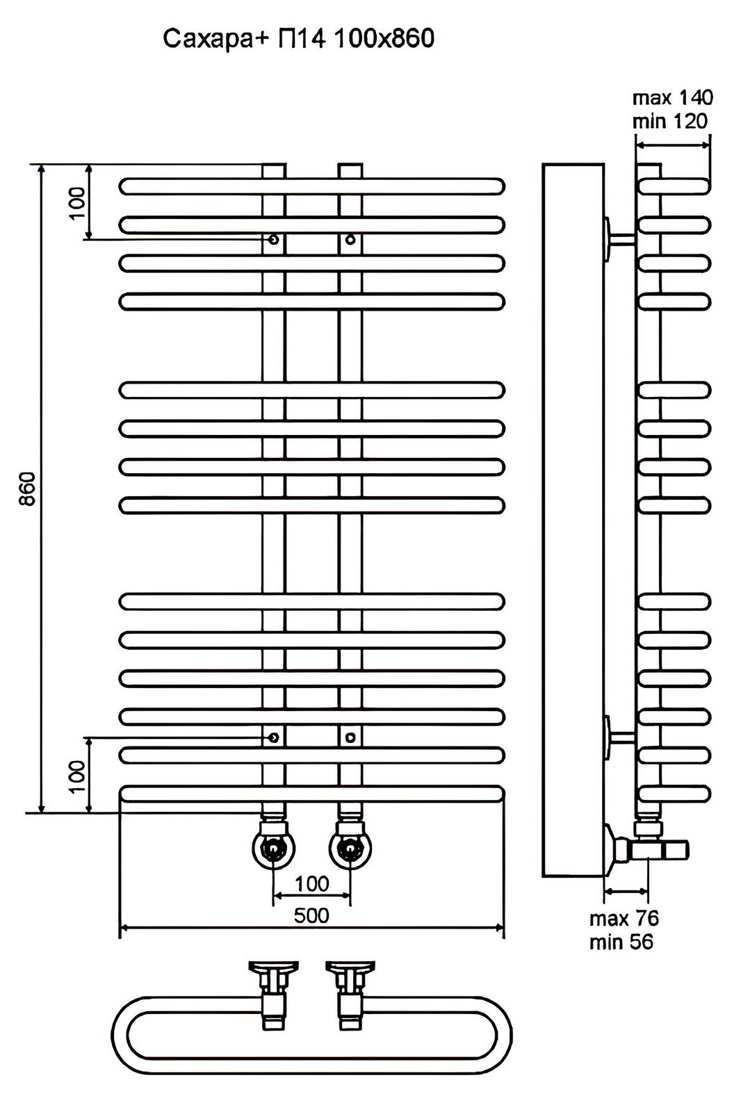 Terminus Сахара Плюс П14 Полотенцесушитель водяной 500x860