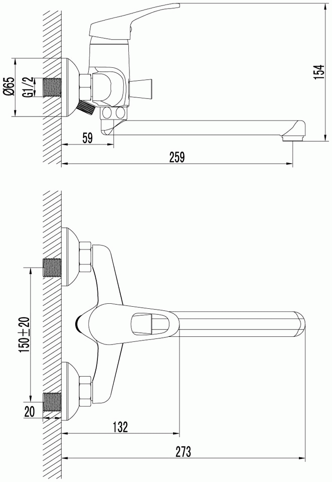 Lemark Omega LM3110C Смеситель для ванны с длинным изливом