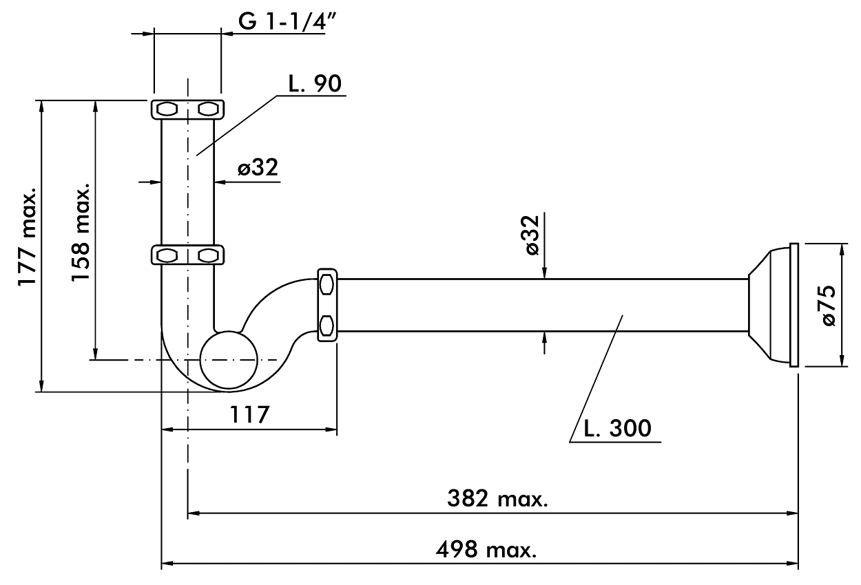 Nicolazzi 5569BZ  Сифон 1-1/4"x32 для биде (бронза)