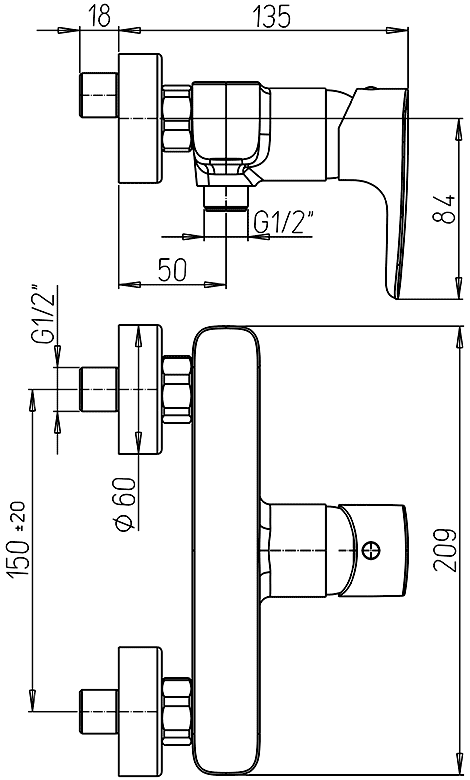 Paini Parallel 47CR511LMKM  Смеситель душевой