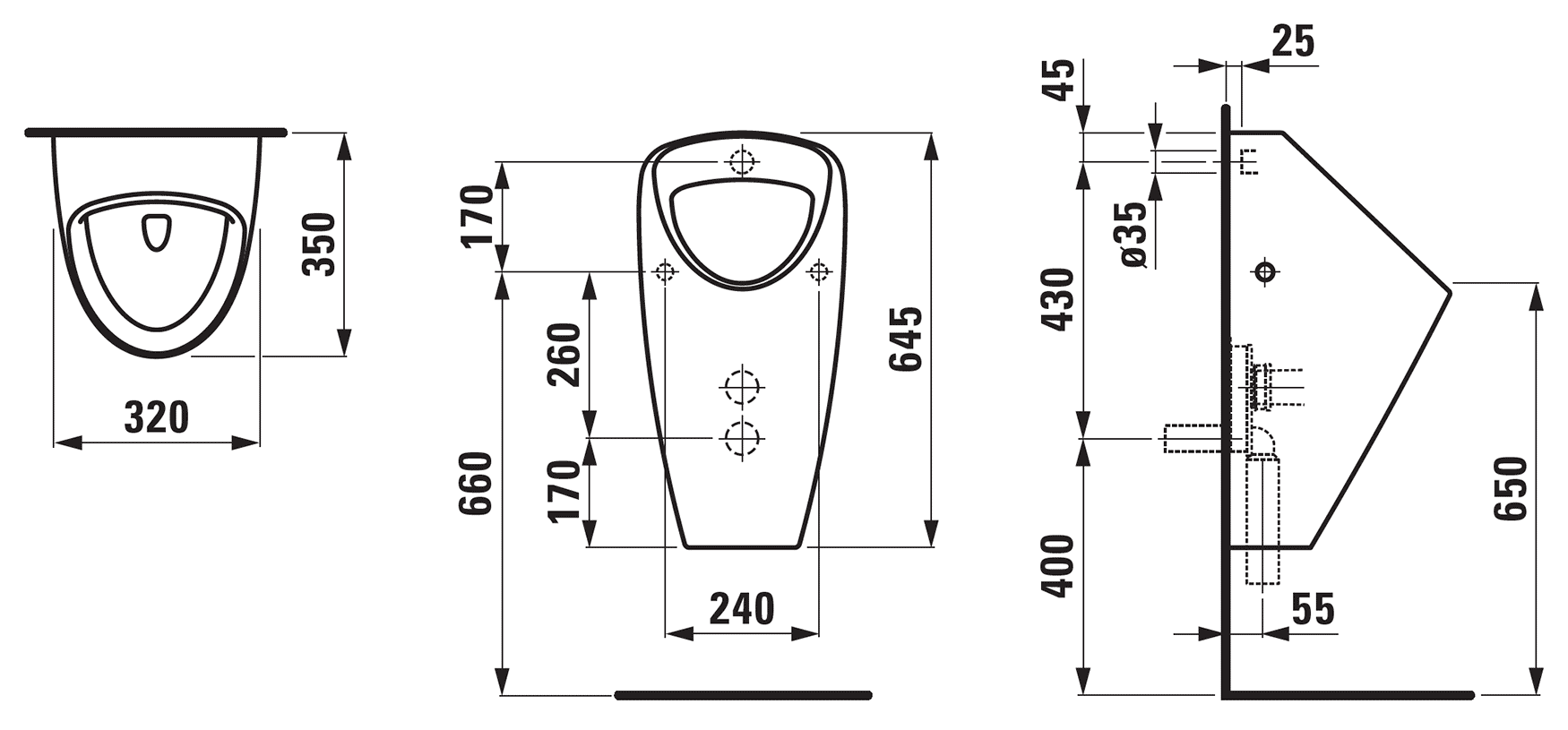 Laufen Caprino Plus 8.4206.1.000.000.1 Писсуар со скрытым подводом воды