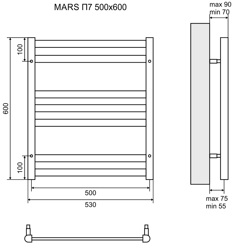 Lemark Mars LM35607E Полотенцесушитель электрический 300 Вт 500x600