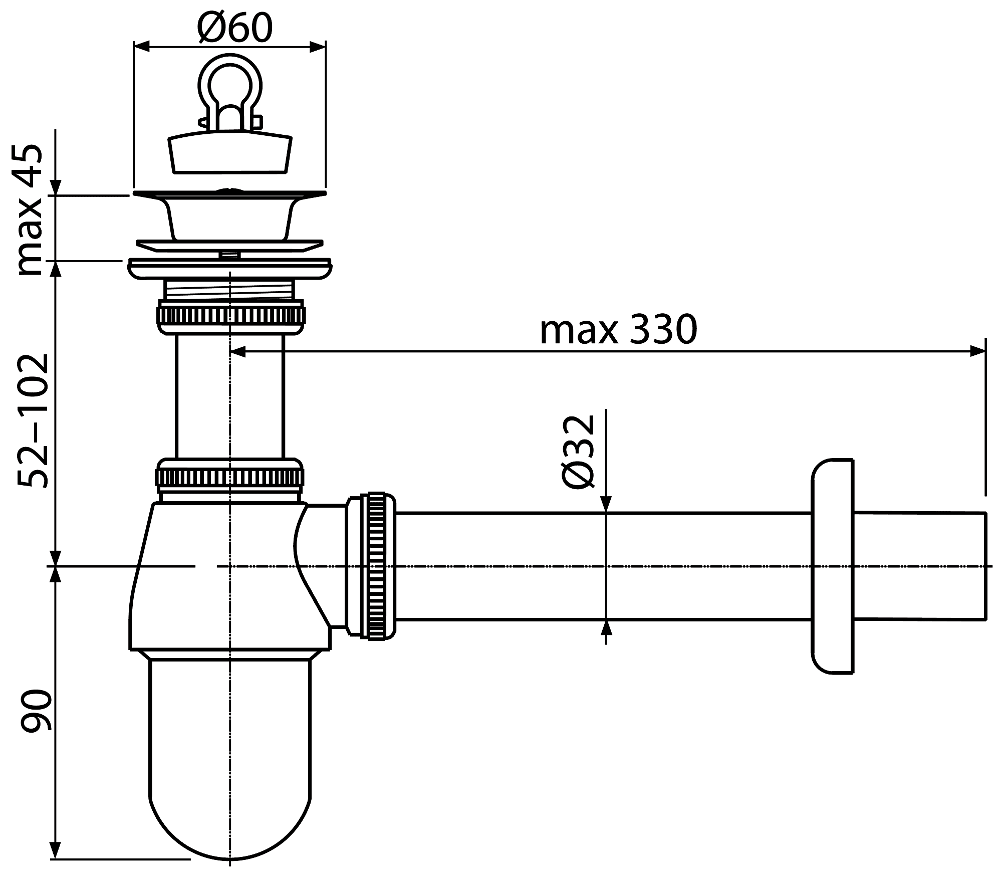 Alcaplast A437 Сифон 1-1/4" для раковины со сливом и отводом (хром)