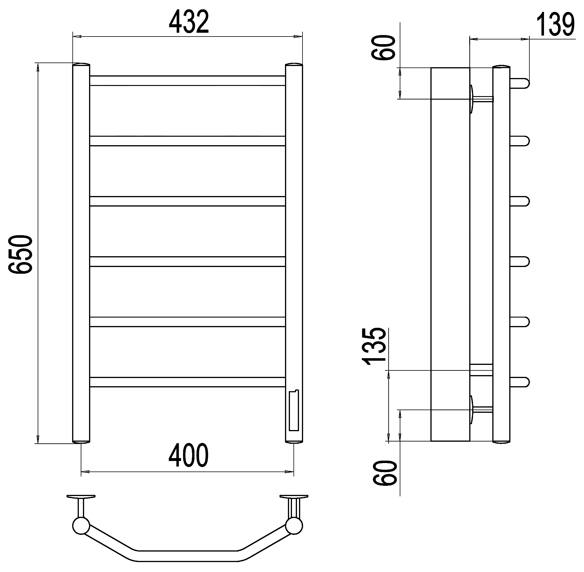 Terminus Виктория П6 Полотенцесушитель электрический 400x650 Quick Touch