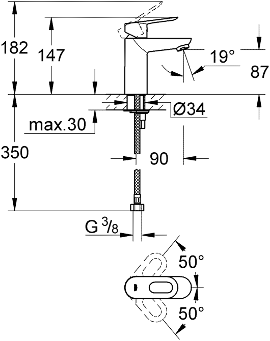 Grohe BauLoop 23336 000 Смеситель для раковины с цепочкой