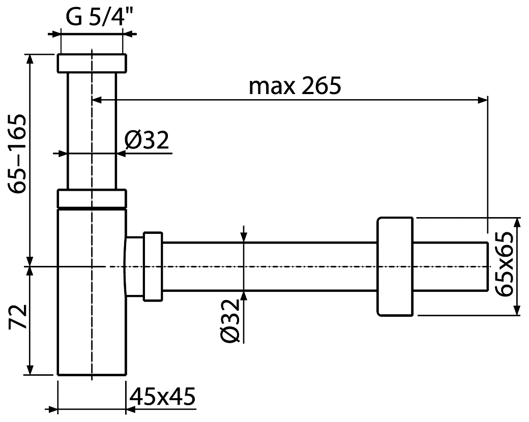 Alcaplast Design A401 Сифон латунный 1-1/4"x32 для раковины (квадрат)