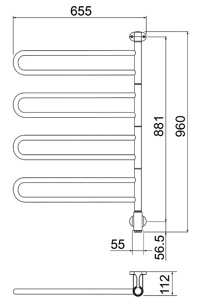 PAX Flex U 4/650 25-1026 Электрический полотенцесушитель 85 Вт (655x960)