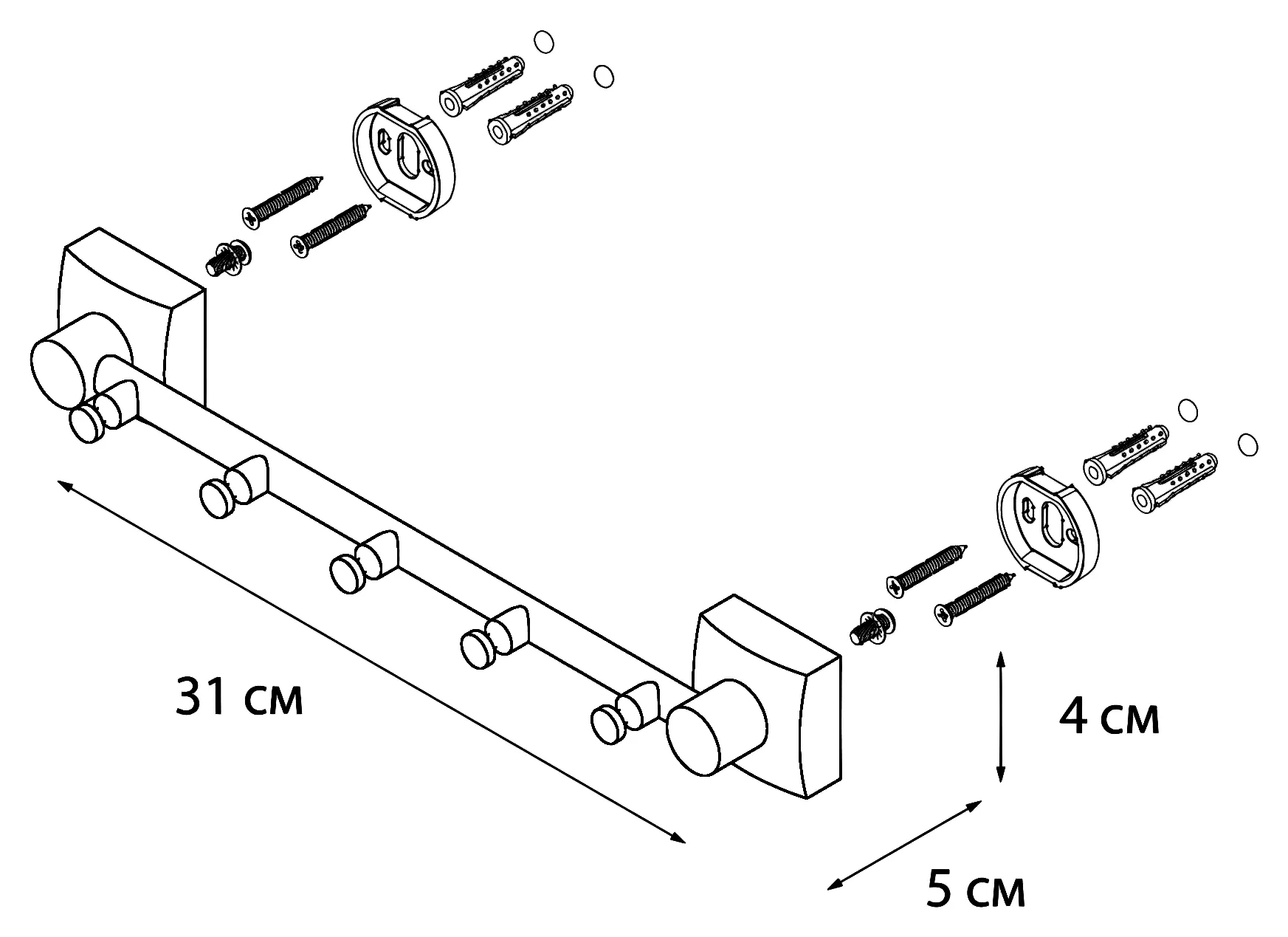 Fixsen Kvadro FX-61305-5 Планка с 5-ю крючками 