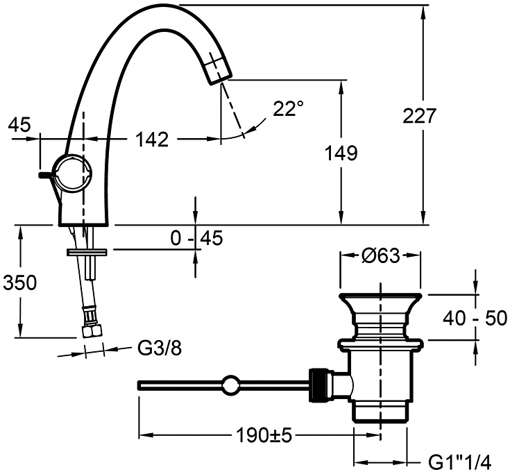 Jacob Delafon Elevation E18870-CP  Смеситель для раковины с донным клапаном