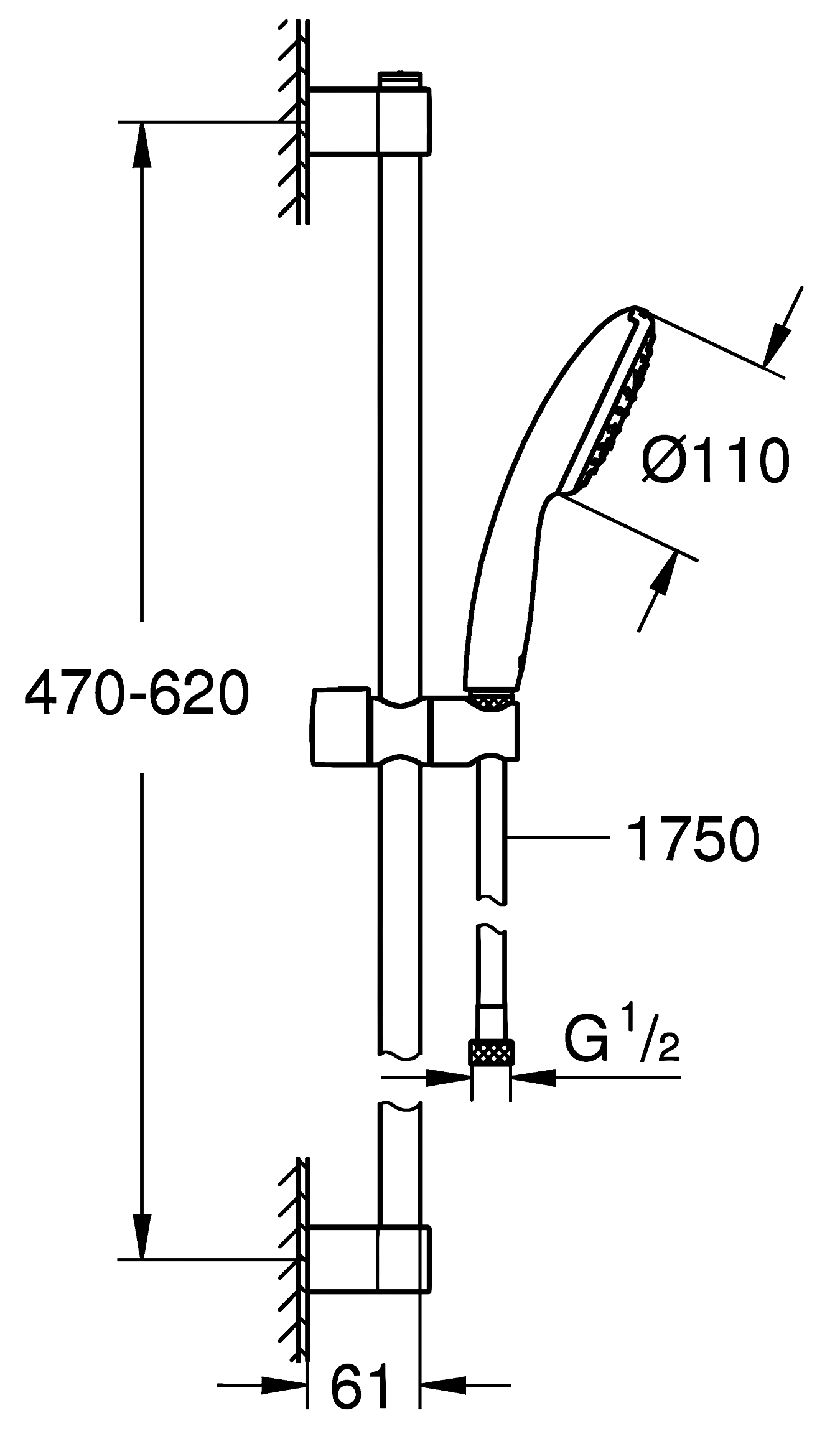 Grohe Tempesta 27853 003 Душевой гарнитур со штангой 0.6 м (1 режим)