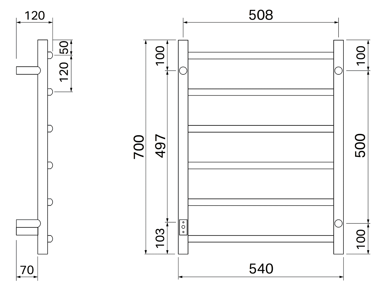 PAX Salsa 3707-1 Электрический полотенцесушитель 700x540 6 ступеней 55Вт (хром)