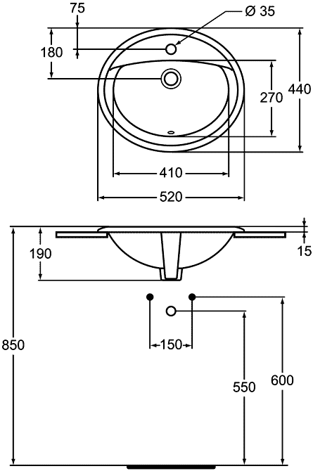 Vidima SevaMix W5089 61  Врезная раковина 520x440