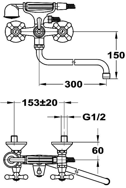 Mofem Treff 604 145-0021-30 Смеситель для ванны с душем Antika излив 300 мм (керамика)