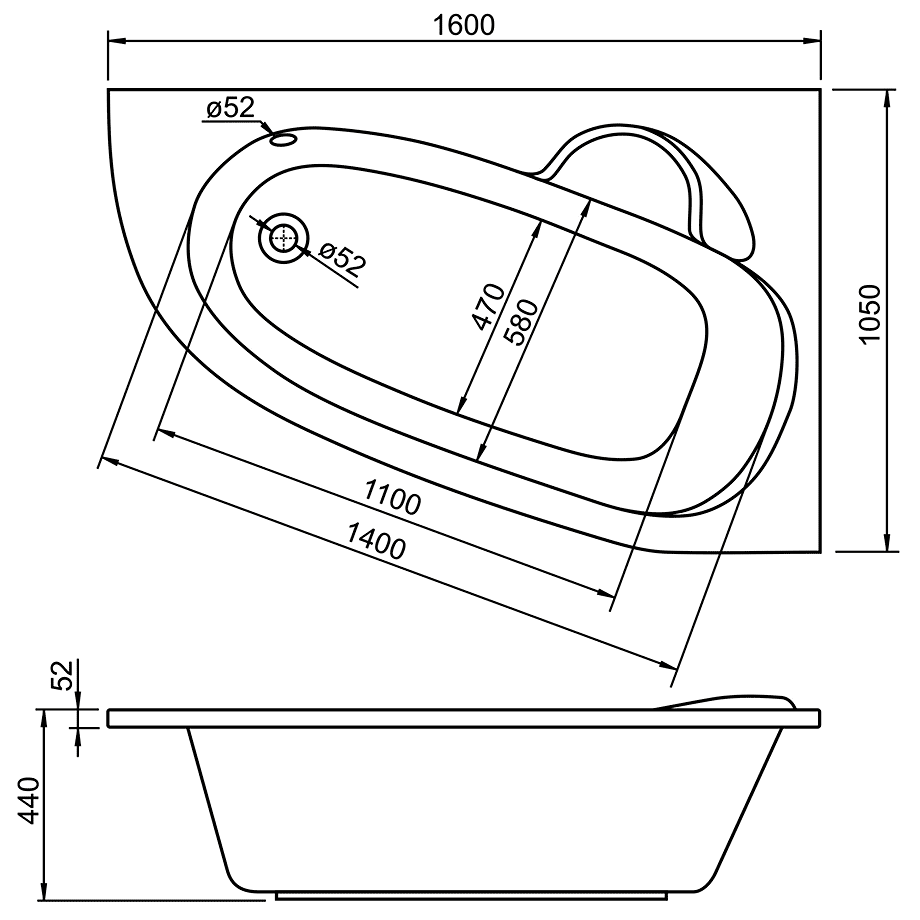 Alpen Terra AVA0044 R  Акриловая ванна 160x105x48 230 л (правая)