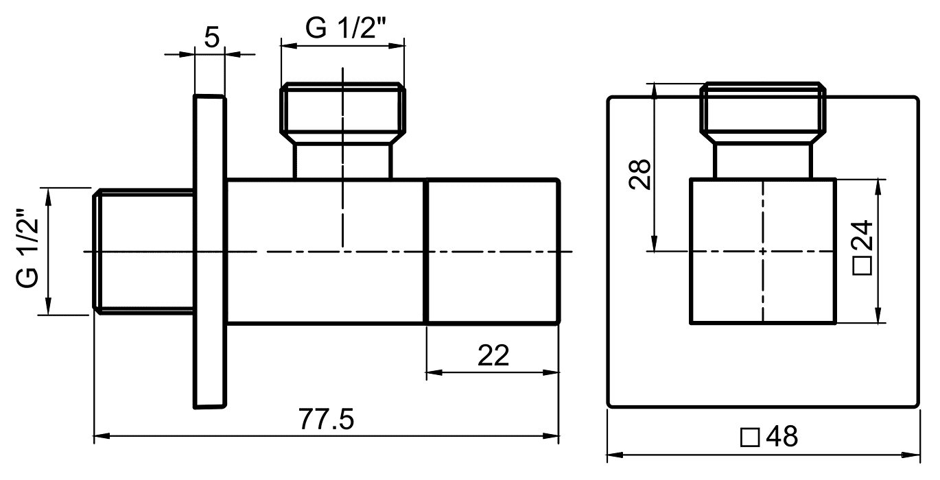 MiroEurope AV09  Угловой вентиль 1/2"x1/2" (квадрат)