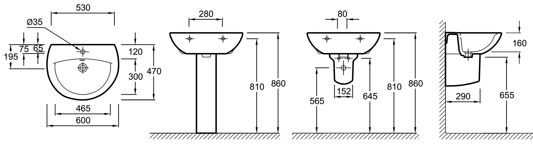 Jacob Delafon Patio E4159G-00  Раковина 600x470