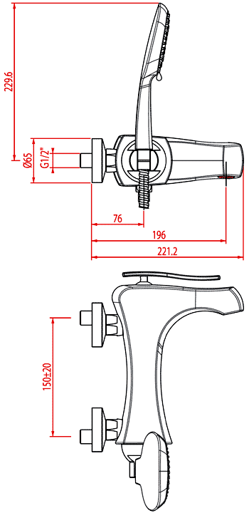 Gattoni Icarus 4300C0  Смеситель для ванны с душем и шлангом