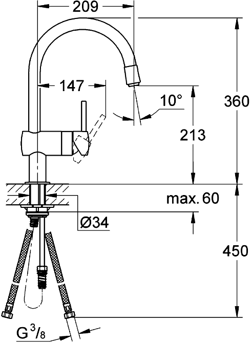 Grohe Minta 32918 000  Смеситель кухонный с выдвижным изливом