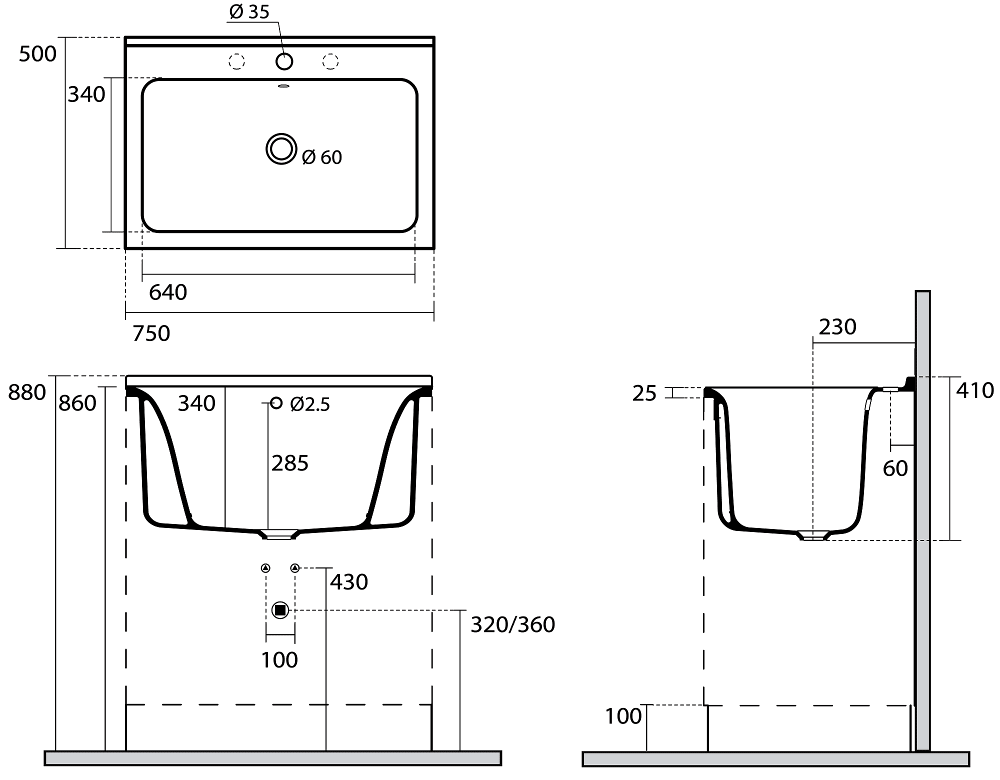 Kerasan Aquadom 9164k3*1 Раковина для хоз.х нужд 750x500 с тумбой (с отверстием)