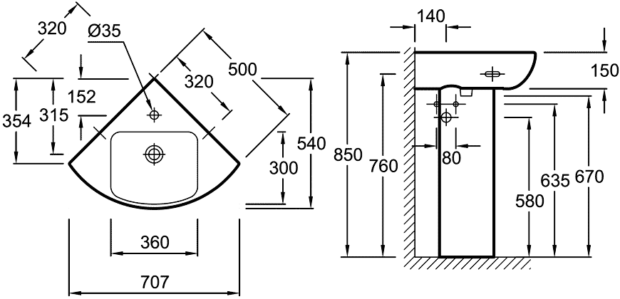 Jacob Delafon Odeon UP E4710-00  Раковина угловая 500x500