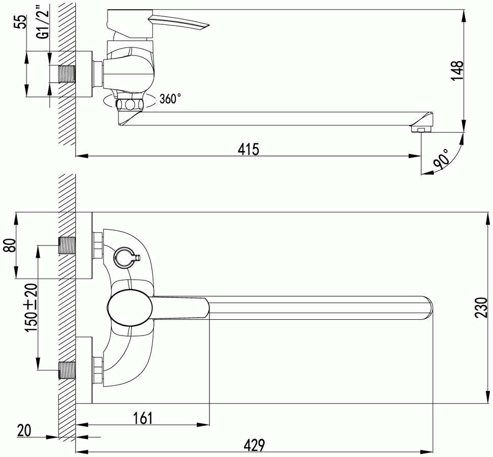 Lemark Atlantiss LM3217C Смеситель для ванны с длинным изливом