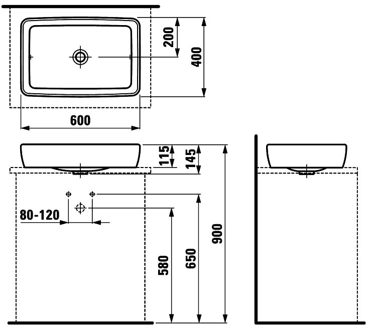 Laufen PRO S 8.1695.2.000.112.1  Раковина свободностоящая 600х400