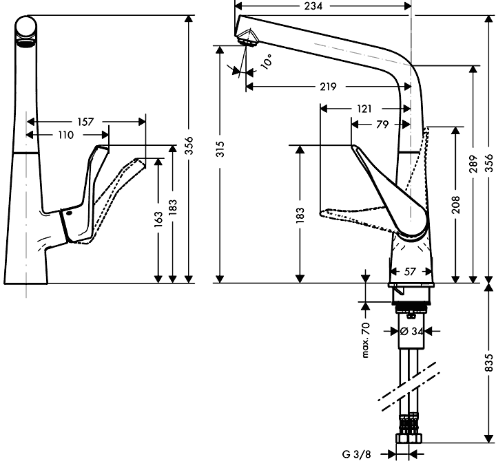 Hansgrohe Metris 14822 000  Смеситель кухонный