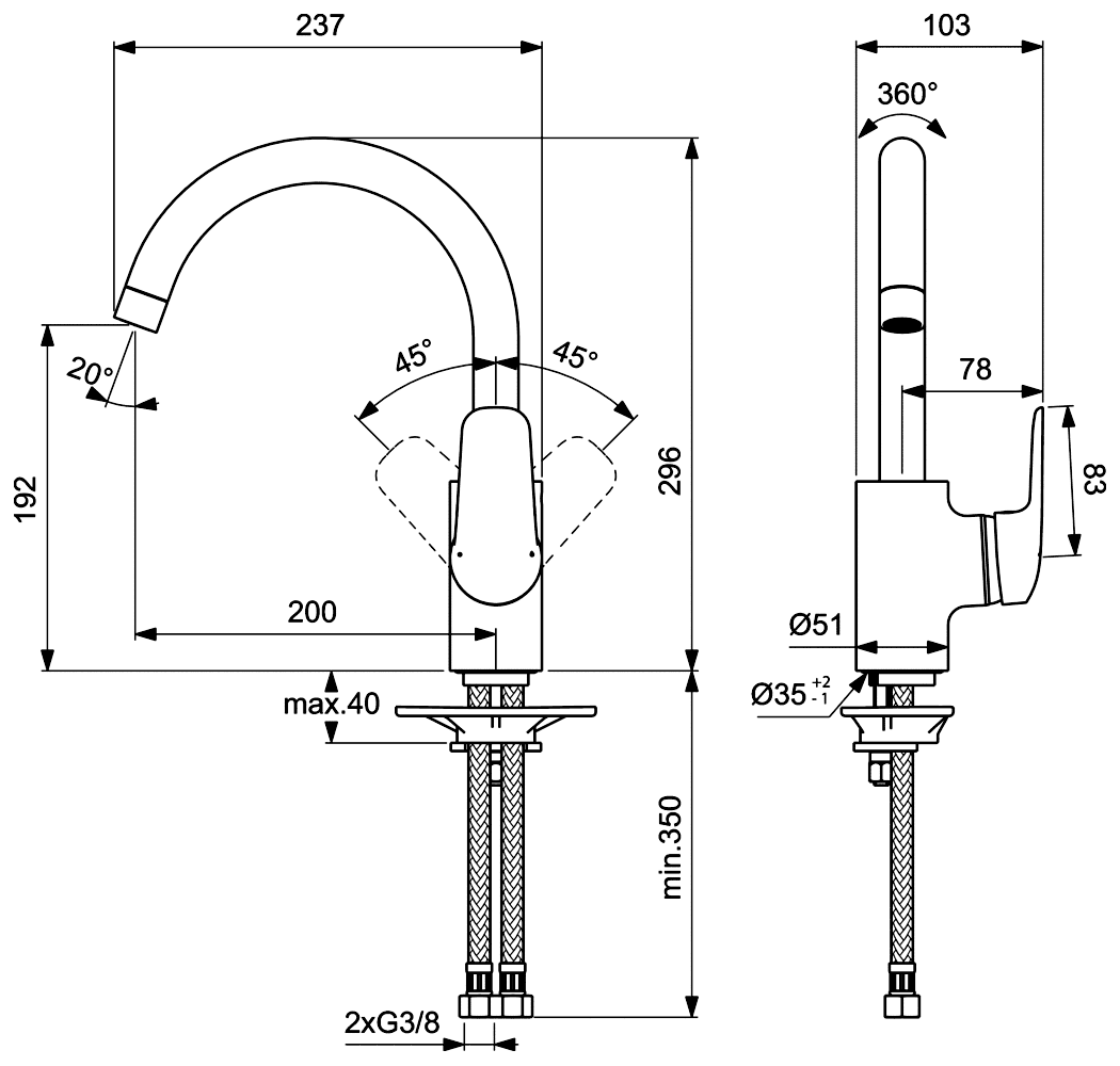 Ideal Standard Ceraflex B1727AA Смеситель кухонный с высоким изливом