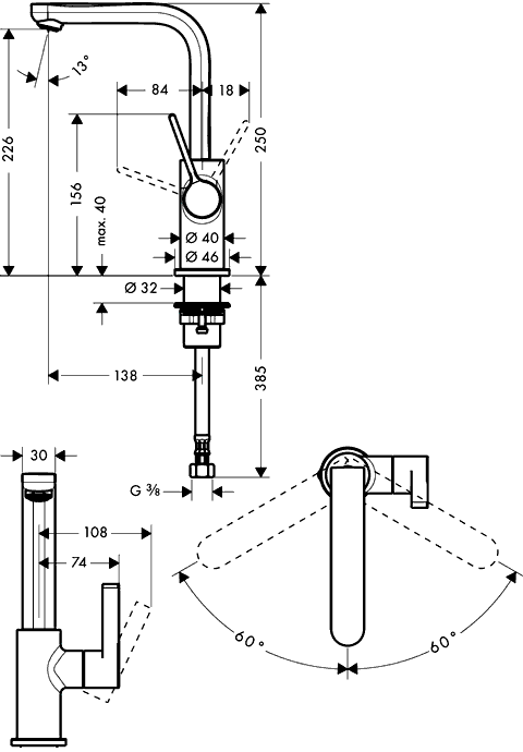 Hansgrohe Metris S 31161 000  Смеситель для раковины высокий