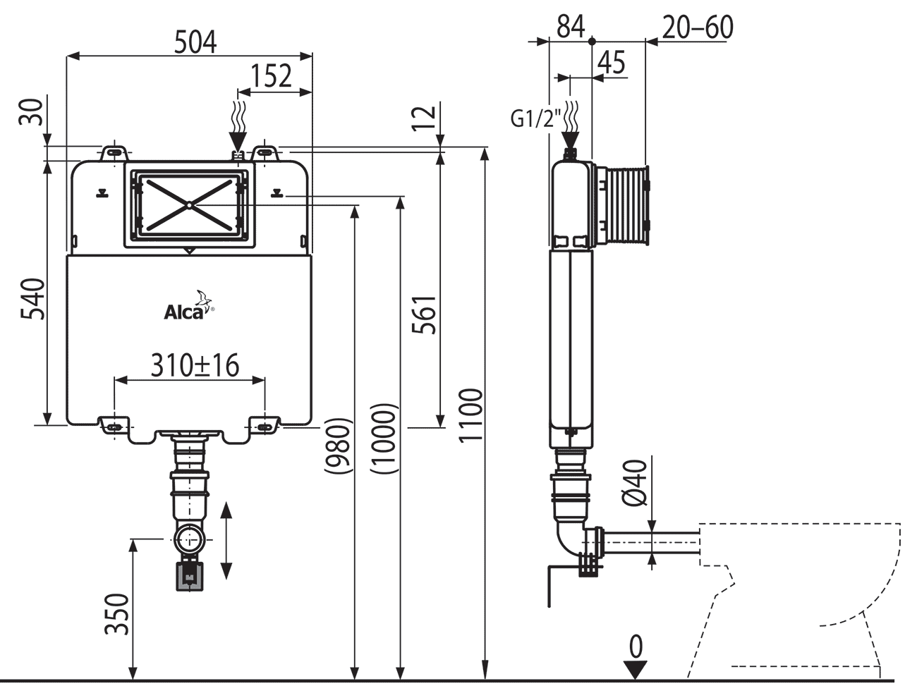 Alcaplast AM1112 Basicmodul Slim Встроенный бачок для унитаза (84 мм)