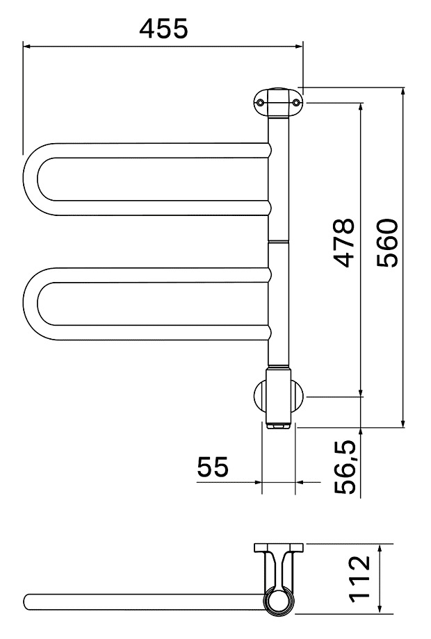 PAX Flex U 2/450 25-1014 Электрический полотенцесушитель 28 Вт (455x560)