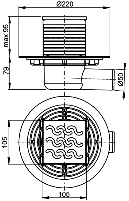 Alcaplast APV102 Трап угловой (решётка 102х102 из нержавеющей стали)