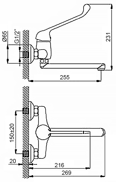 Lemark Project LM4611C Смеситель настенный хирургический