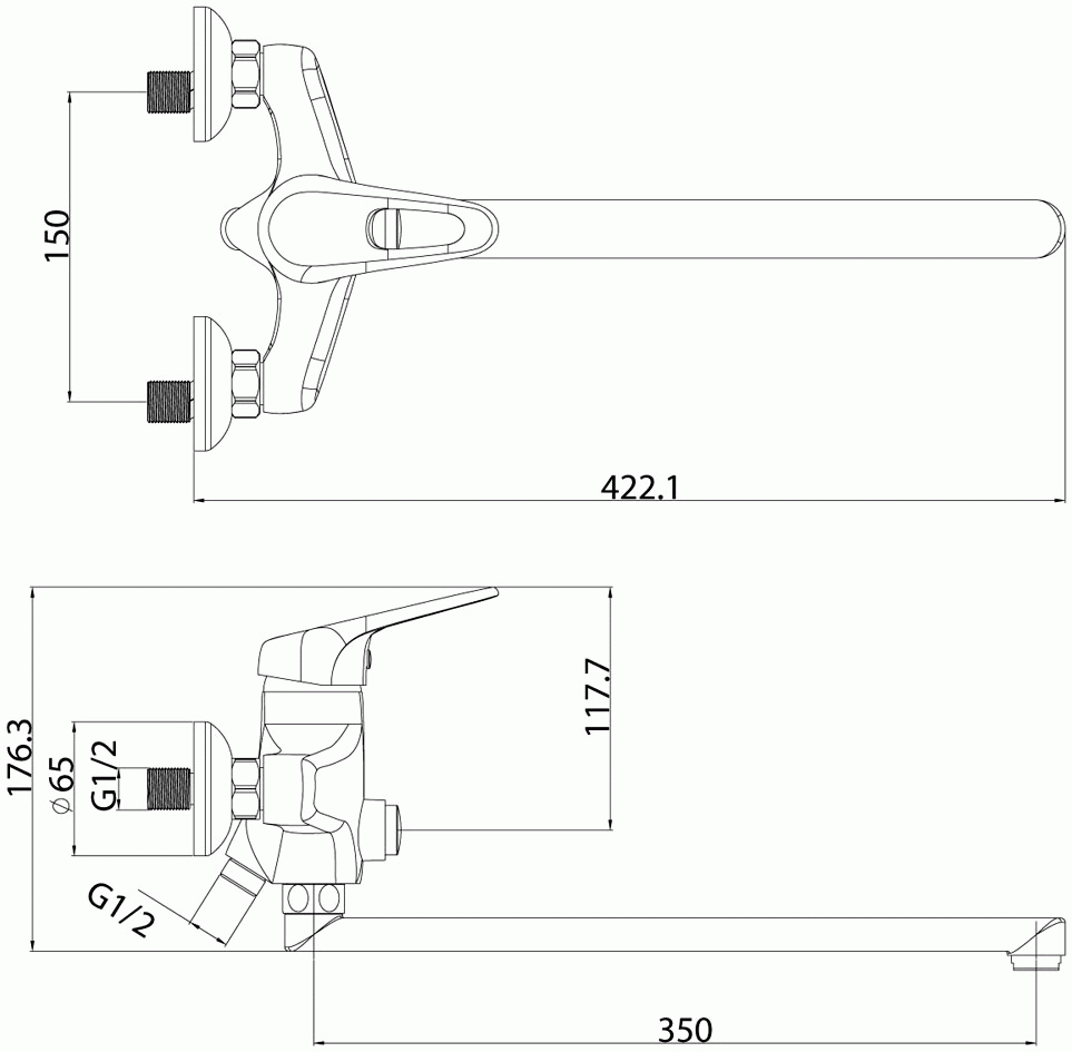 Lemark Luna LM4157C Смеситель для ванны с длинным изливом