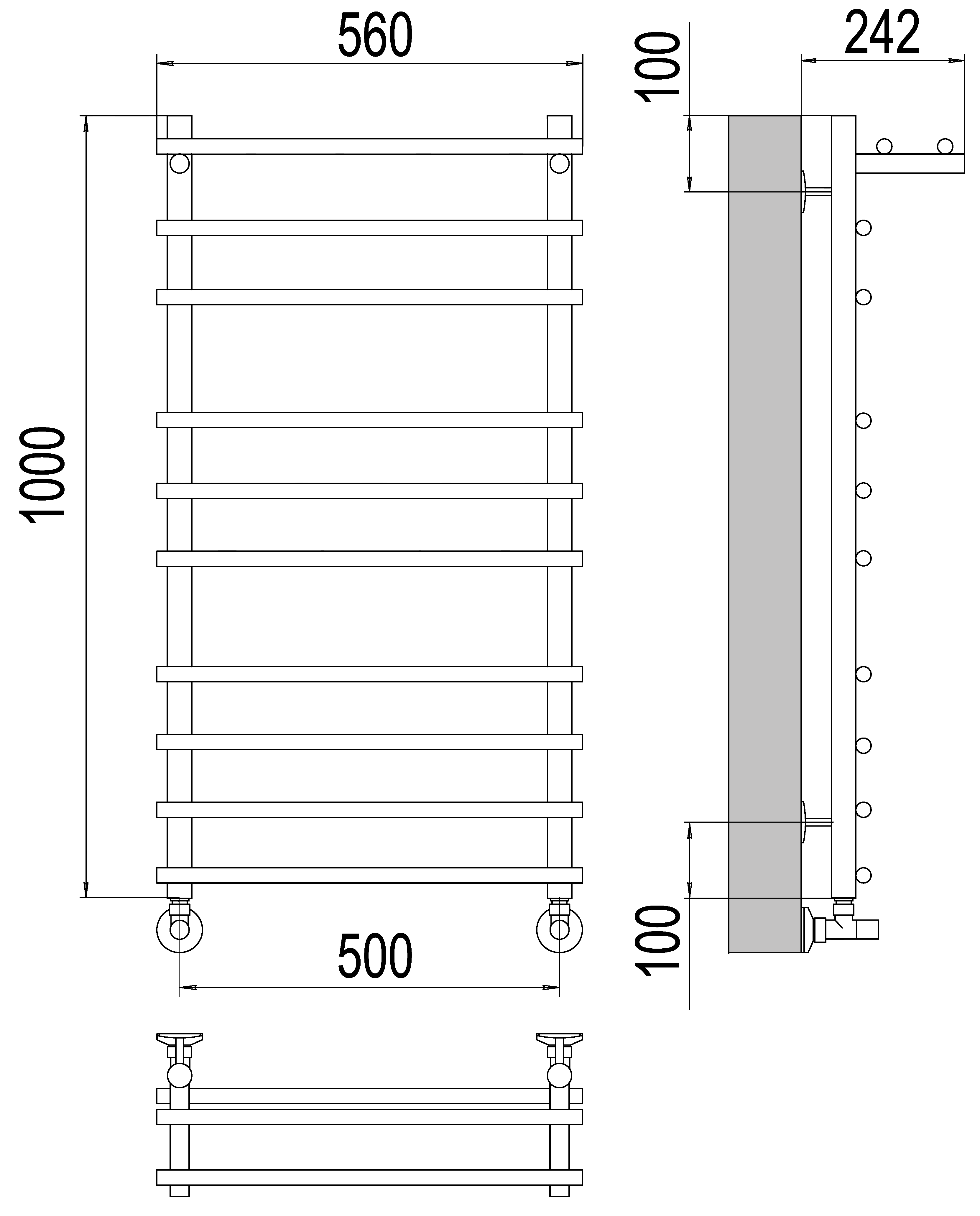 Terminus Ватра П10 Полотенцесушитель водяной 500x1000 с полкой